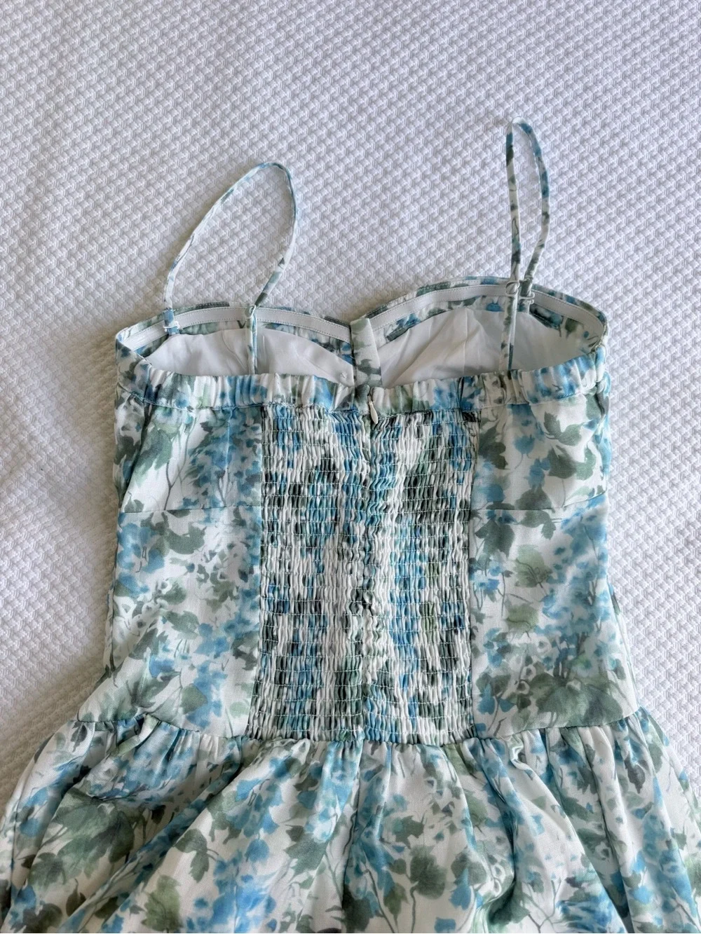 NWT ASTR the Label Capria Pleated Milkmaid Midi Dress, Blue Green floral | Small